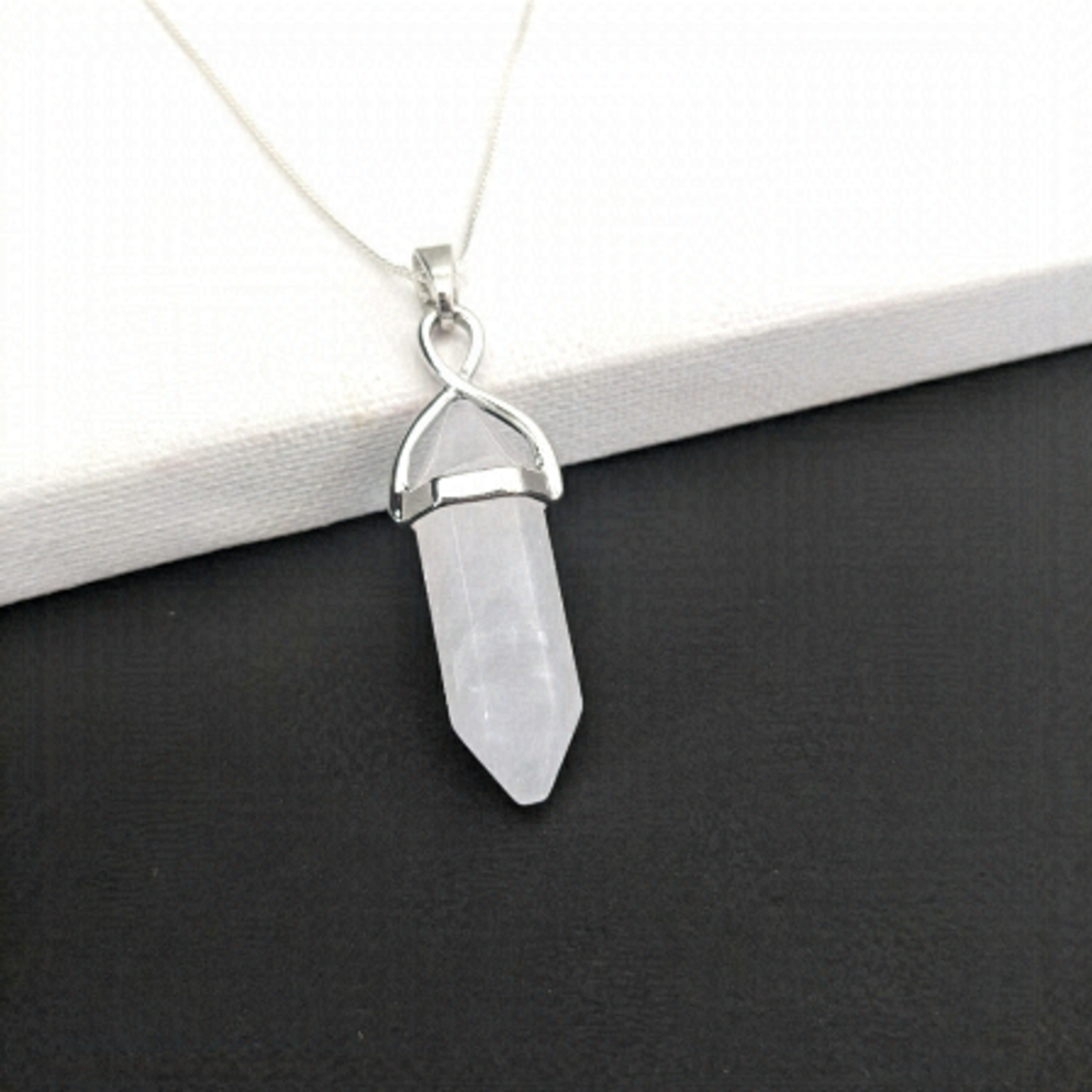 Silver Plated Genuine Rose Quartz Pendant Necklace